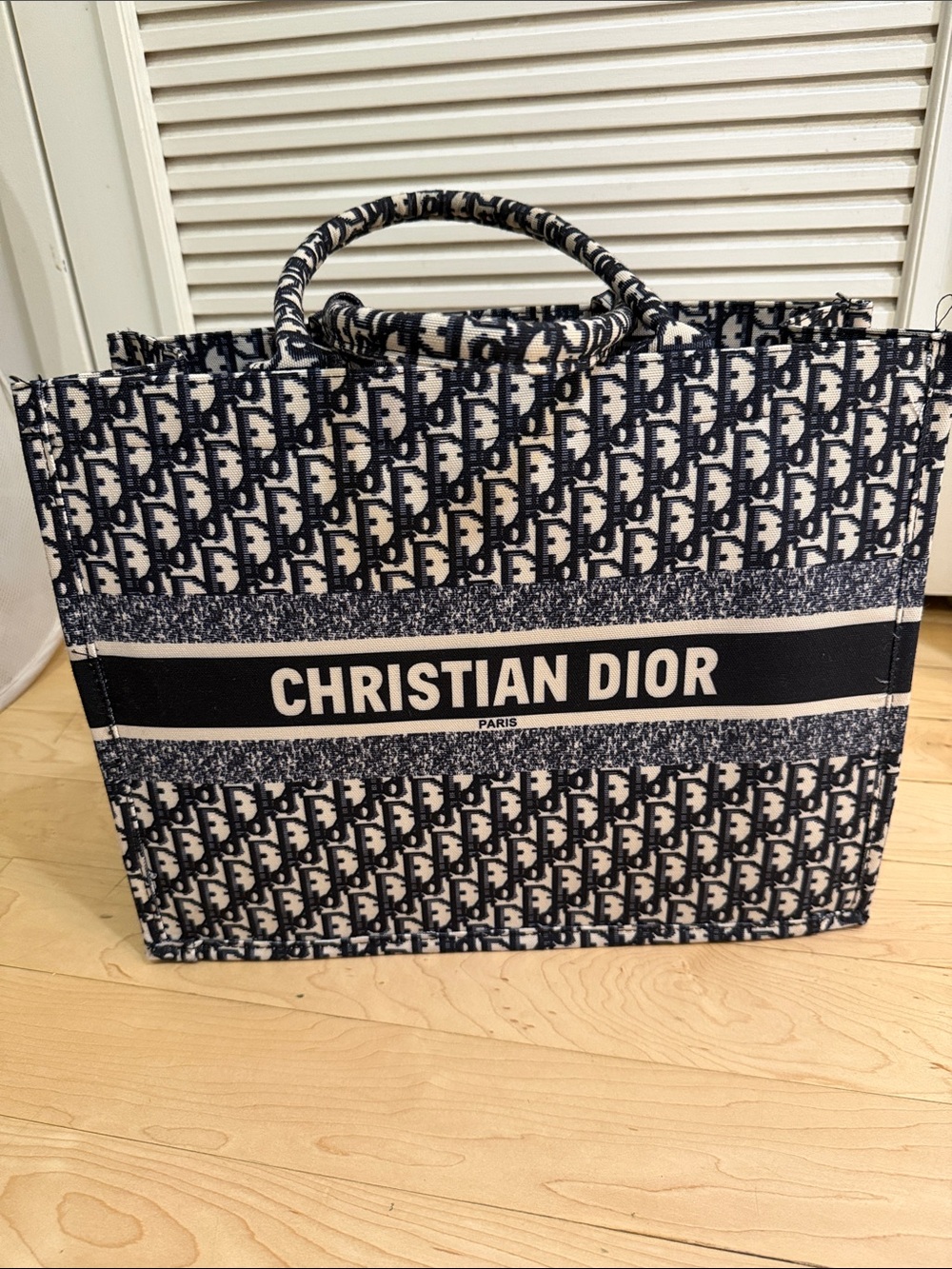 Designer Inspired Navy and White Logo Canvas Tote